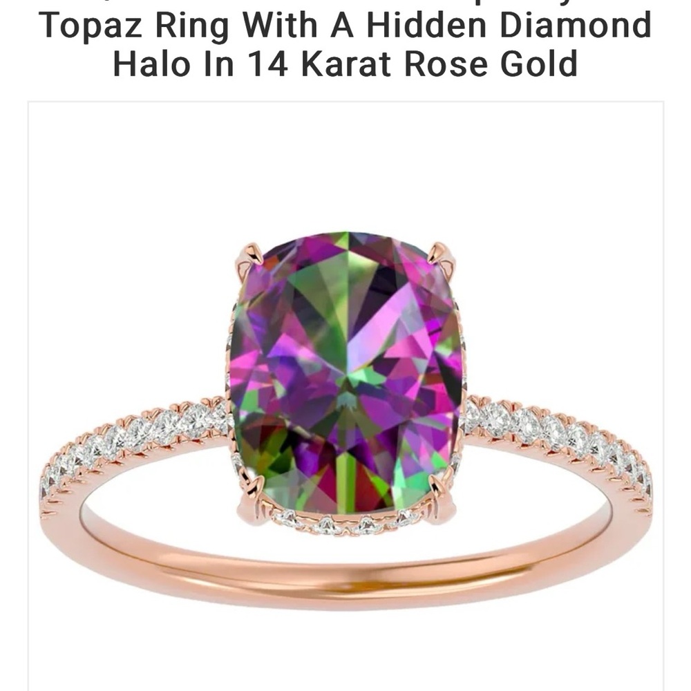 Rose Gold and Mystic Topaz Ring with Cushion-Cut Gemstone and Diamond Accents